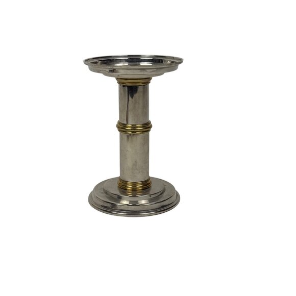 Silver-Tone Pillar Candle Holder with Brass Accents 6" - Picture 3 of 4